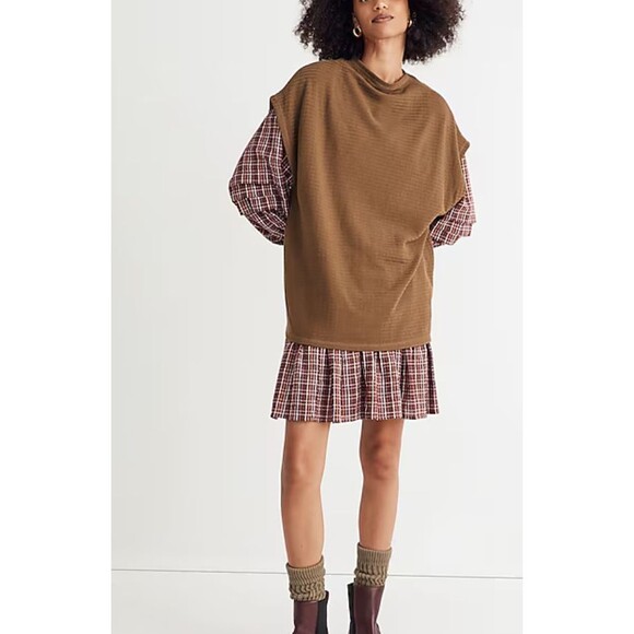 Madewell Oversized Funnelneck Tunic Top in Golden Spinach Size XS - Picture 1 of 8